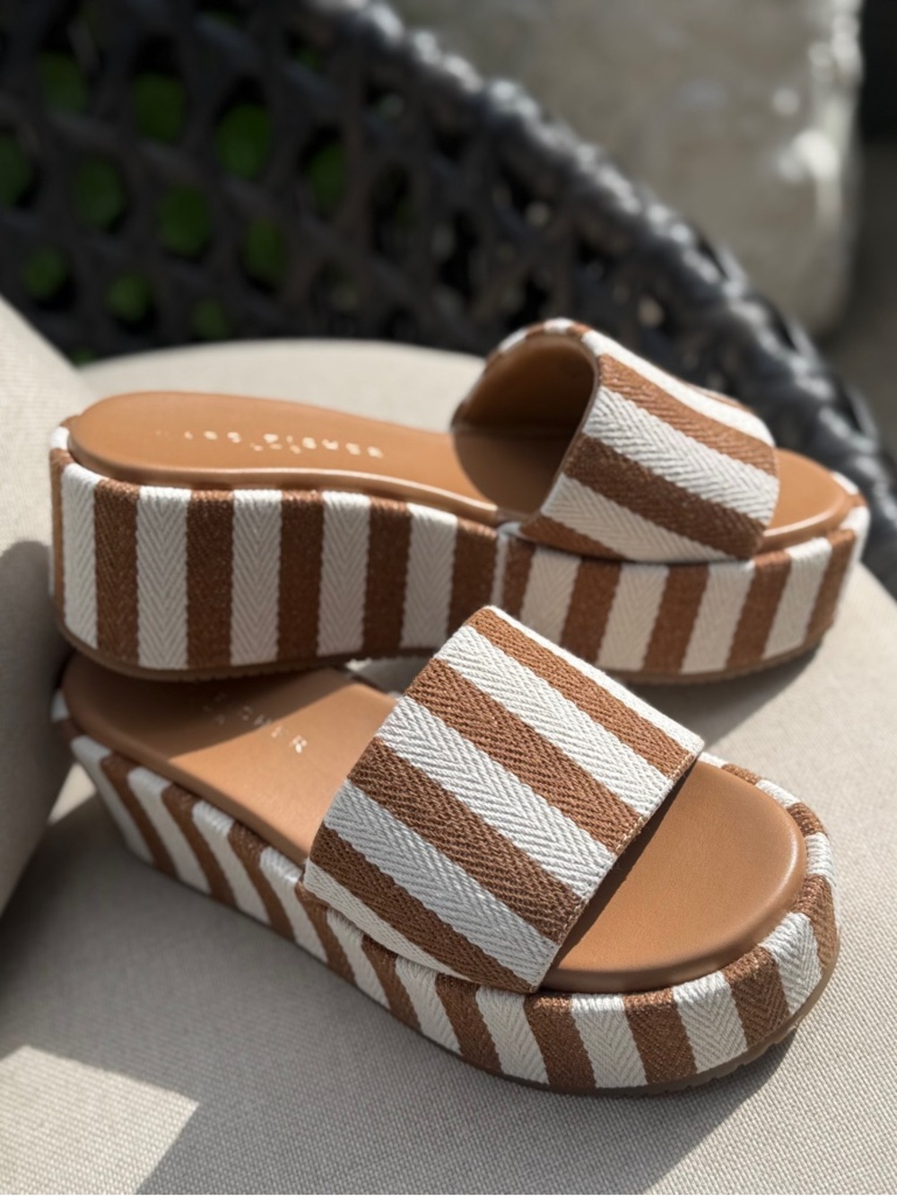 Marc Fisher Striped Platform Slide Sandals - Size 7.5